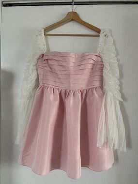 Self Portrait Pink & White Tulle Sleeve Party Dress
